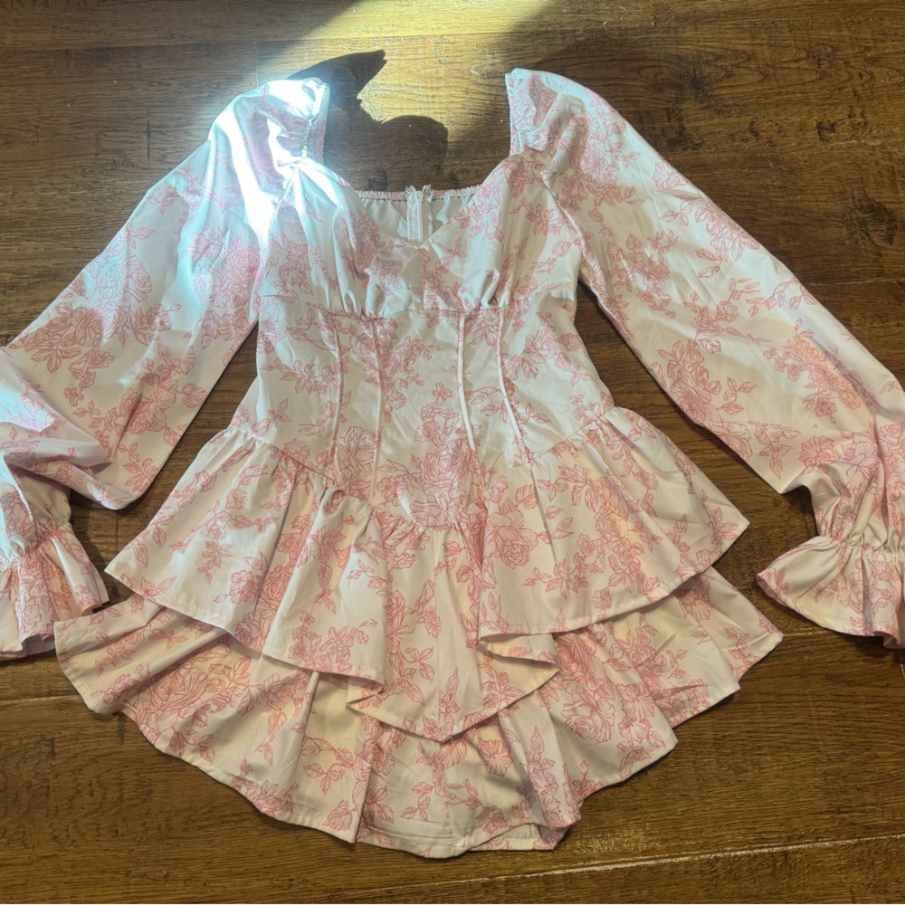 Romper gorgeous pink & white long sleeve S - Picture 3 of 12